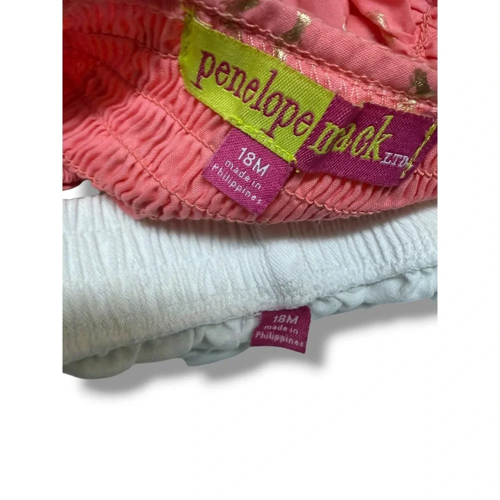 Penelope Mack Baby Girl 18M‎ Pink Gold Heart Smocked Top and White Shorts Set